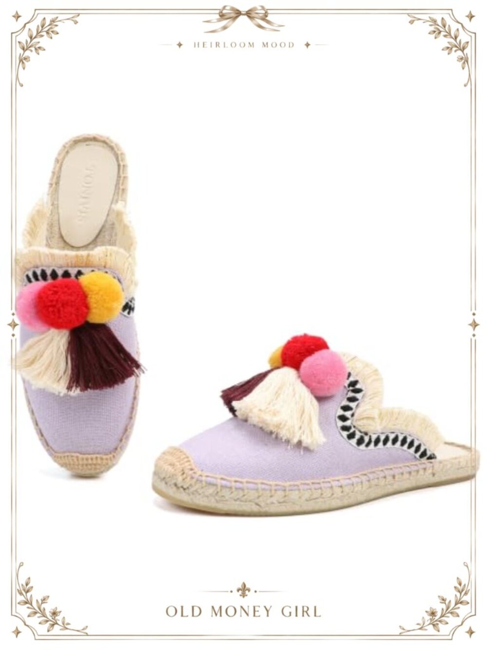 Women's Mule Flat Shoes Tassel Pompom Slip On Espadrilles Slides Slippers